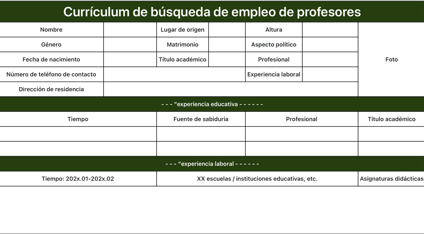 Currículum de búsqueda de empleo de profesores
